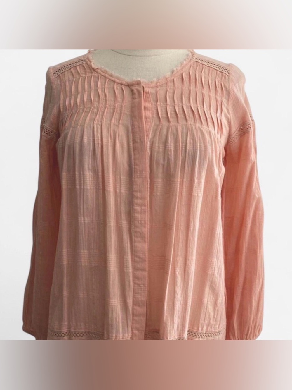 Anthropologie Lili's Closet Peach Pintuck Boho Top XS